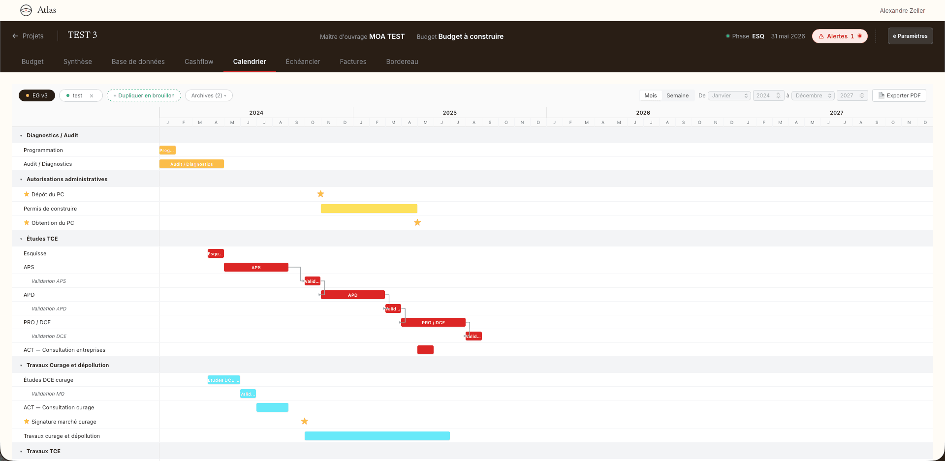 Atlas — calendrier et échéancier de projet