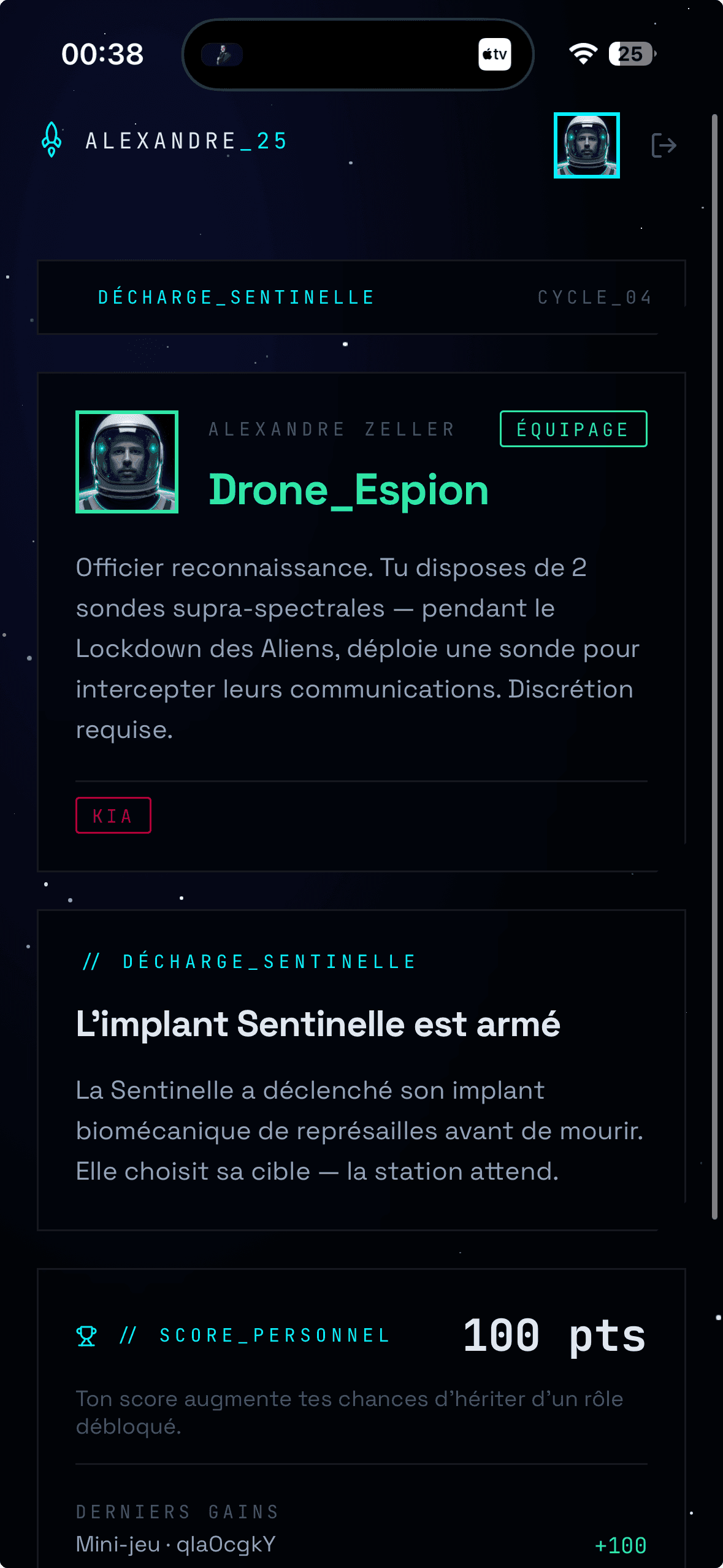 Odyssée — vue joueur mobile